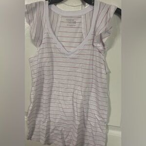 🔴 3/$12 Time and Tru‎ Women's Striped White and Ruby Flutter Top! NWT! Size XS